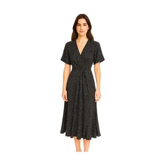 2 For $30 Pretty Garden Wrap Polka Dot Maxi Ruffle Black Short Sleeve dress XL - Picture 1 of 11